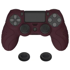 PlayVital Guardian Edition Wine Red Ergonomic Soft Anti-Slip Controller Silicone Case Cover for PS4, Rubber Protector Skins with black Joystick Caps for PS4 Slim PS4 Pro Controller - P4CC0066