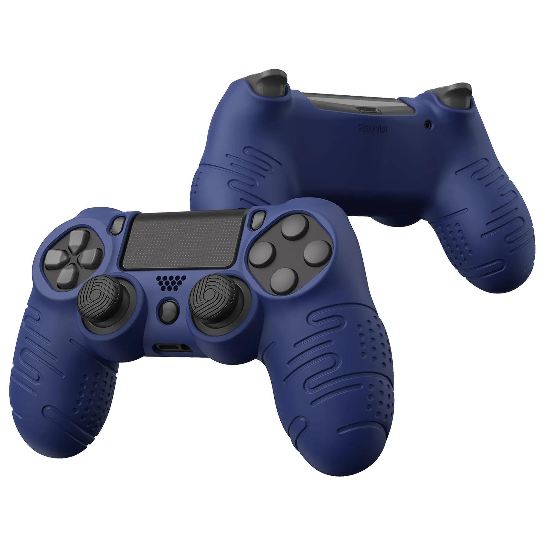 PlayVital Line & Dot Midnight Blue Silicone Cover Skin for ps4 Controller, Anti-Slip Soft Protector Case Cover with Thumb Grip Caps for ps4 for ps4 Slim for ps4 Pro Controller - CLRP4P005