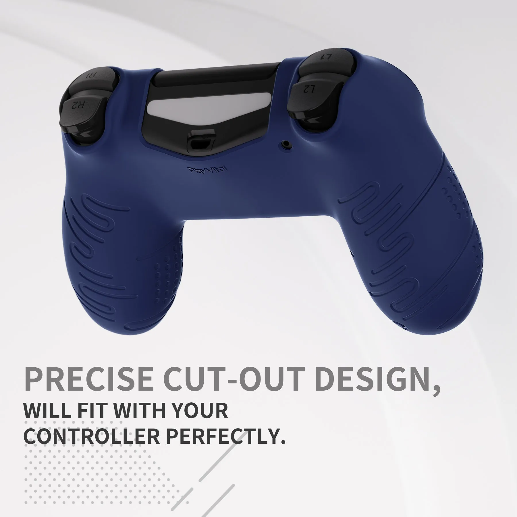 PlayVital Line & Dot Midnight Blue Silicone Cover Skin for ps4 Controller, Anti-Slip Soft Protector Case Cover with Thumb Grip Caps for ps4 for ps4 Slim for ps4 Pro Controller - CLRP4P005