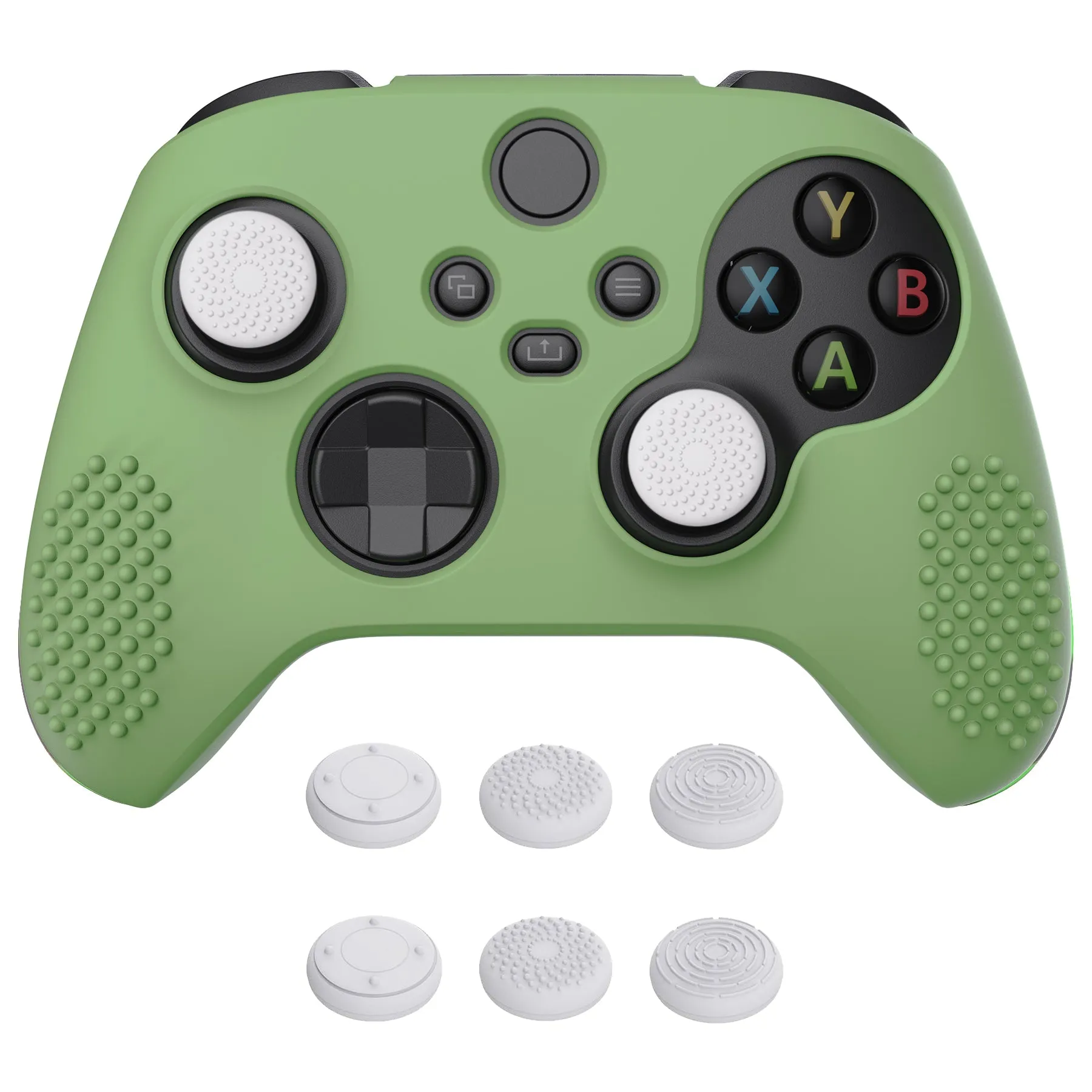 PlayVital Matcha Green 3D Studded Edition Anti-slip Silicone Cover Skin for Xbox Series X Controller, Soft Rubber Case Protector for Xbox Series S Controller with 6 Black Thumb Grip Caps - SDX3021