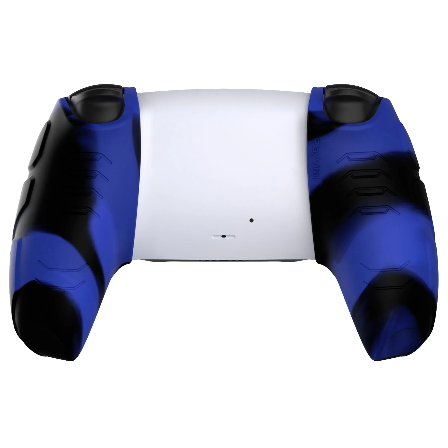 PlayVital Mecha Edition Blue & Black Ergonomic Soft Controller Silicone Case Grips for PS5 Controller, Rubber Protector Skins with Thumbstick Caps for PS5 Controller - Compatible with Charging Station - JGPF012