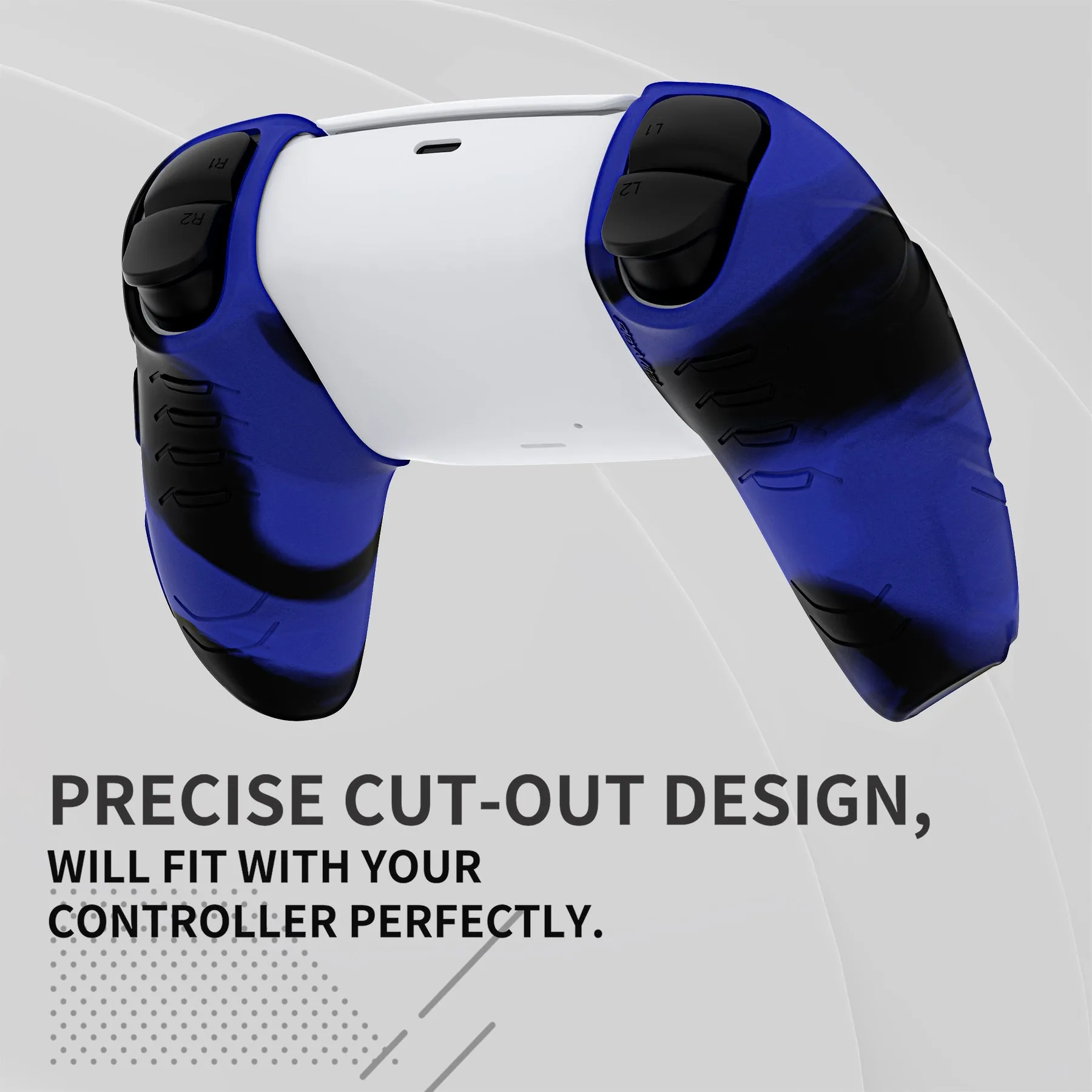 PlayVital Mecha Edition Blue & Black Ergonomic Soft Controller Silicone Case Grips for PS5 Controller, Rubber Protector Skins with Thumbstick Caps for PS5 Controller - Compatible with Charging Station - JGPF012