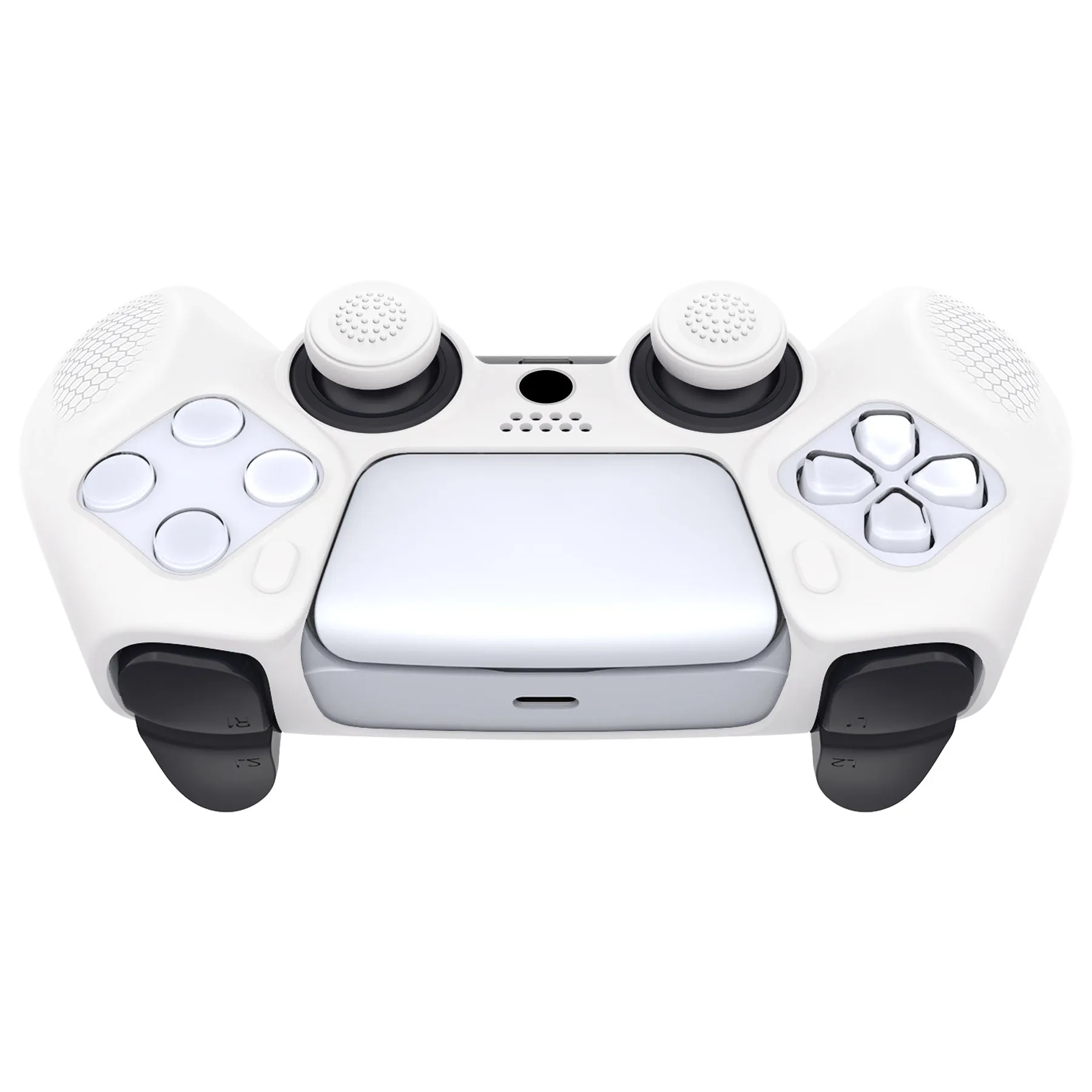 PlayVital Ninja Edition Anti-Slip Silicone Cover Skin for ps5 Wireless Controller, Ergonomic Protector Soft Rubber Case for ps5 Controller Fits with Charging Station with Thumb Grip Caps - White - MQRPFP002