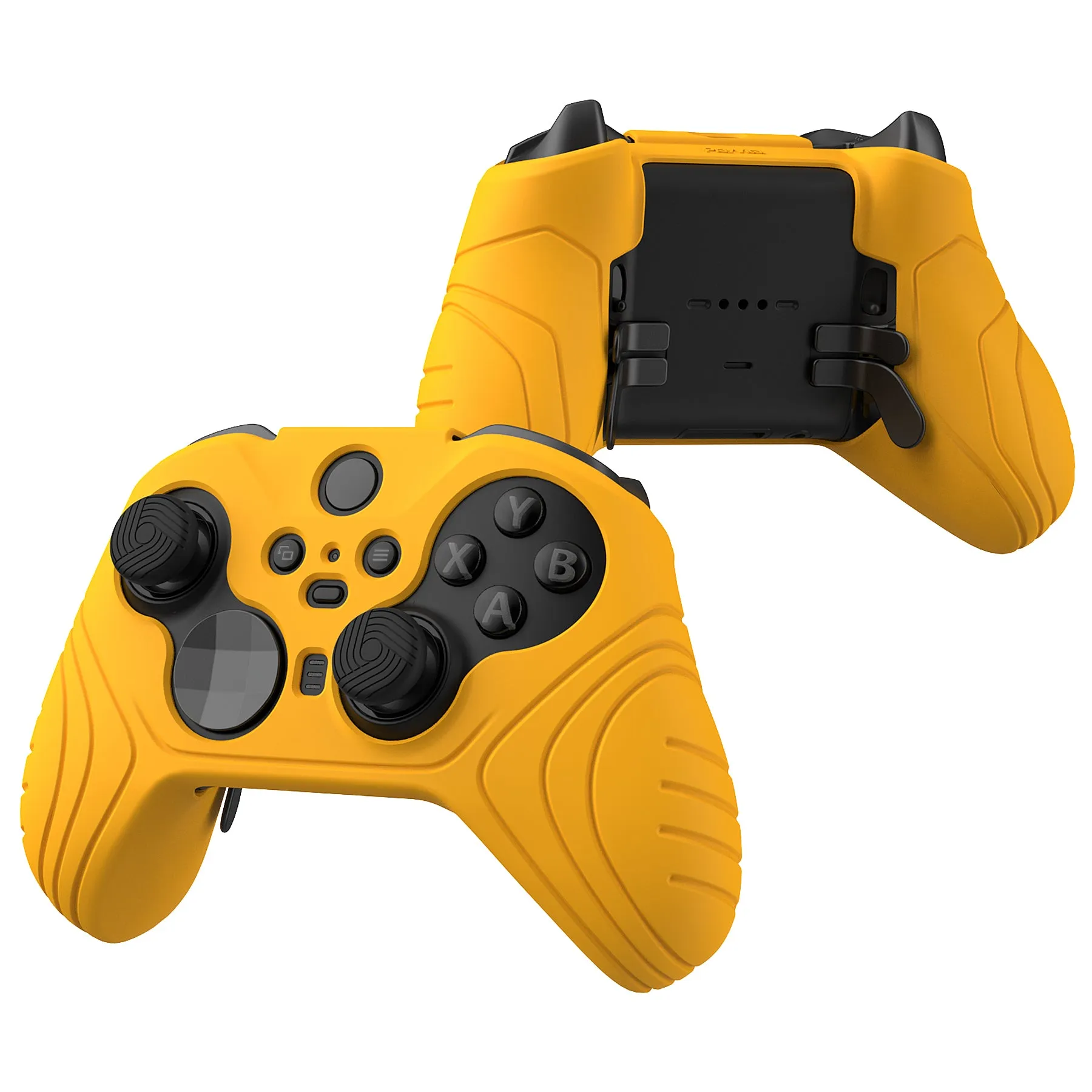 PlayVital Samurai Edition Anti Slip Silicone Case Cover for Xbox Elite Wireless Controller Series 2, Ergonomic Soft Rubber Skin Protector for Xbox Elite Series 2 with Thumb Grip Caps - Caution Yellow - XBE2M013