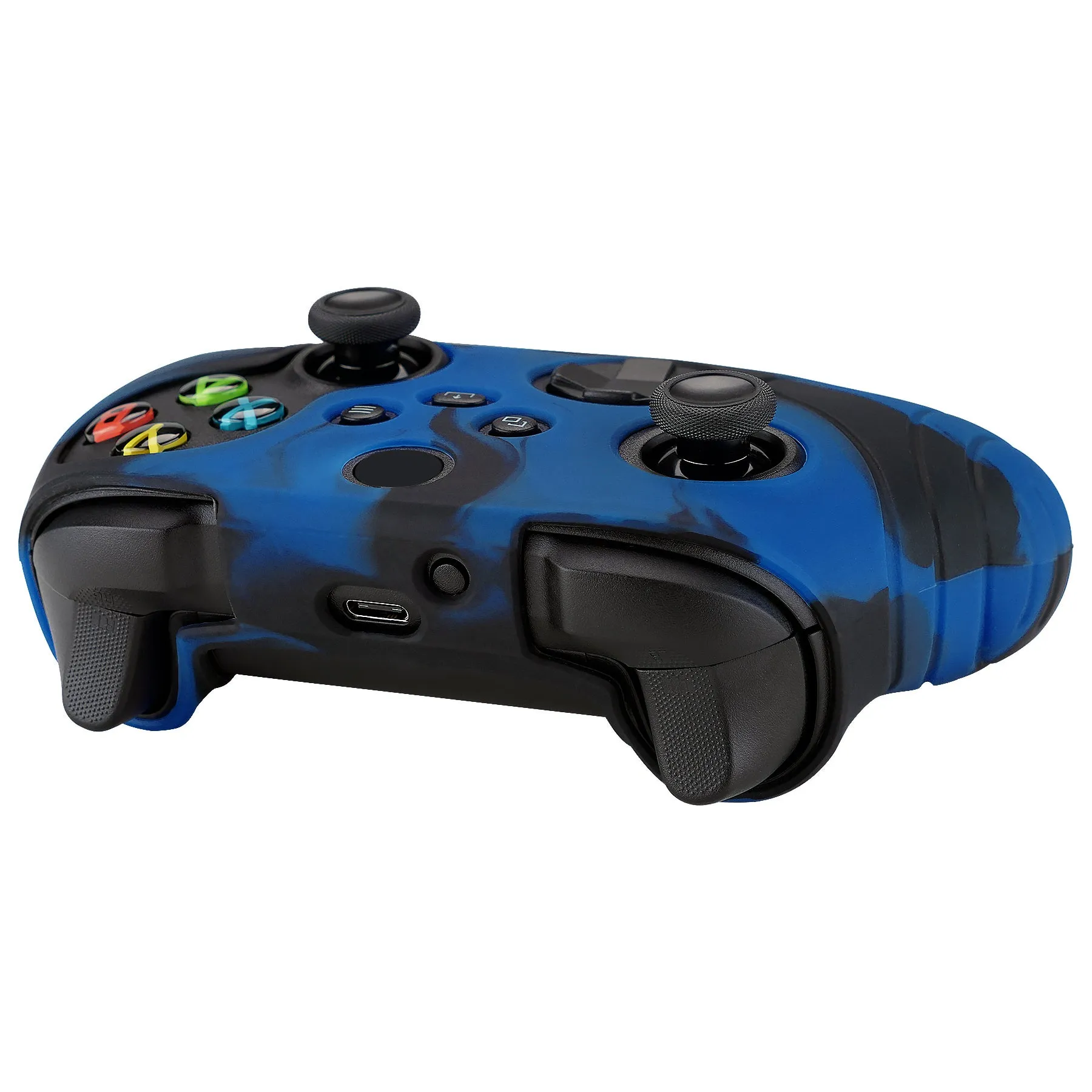 PlayVital Samurai Edition Black & Blue Anti-slip Controller Grip Silicone Skin, Ergonomic Soft Rubber Protective Case Cover for Xbox Series S/X Controller with Black Thumb Stick Caps - WAX3022