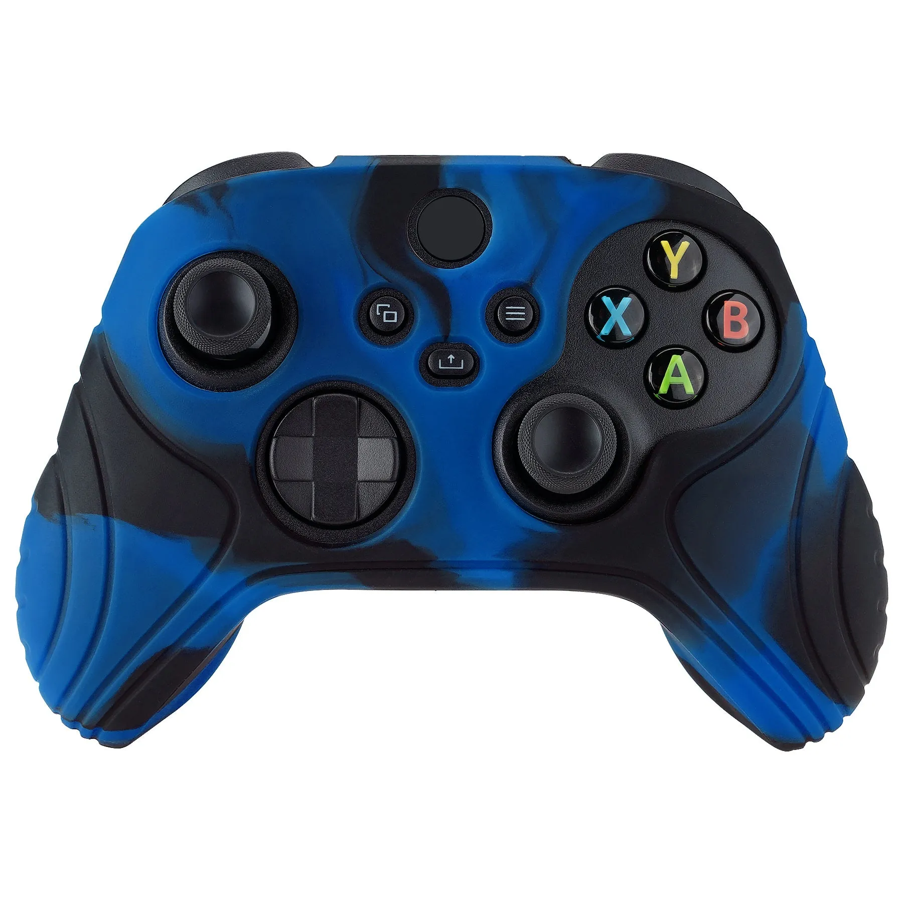 PlayVital Samurai Edition Black & Blue Anti-slip Controller Grip Silicone Skin, Ergonomic Soft Rubber Protective Case Cover for Xbox Series S/X Controller with Black Thumb Stick Caps - WAX3022