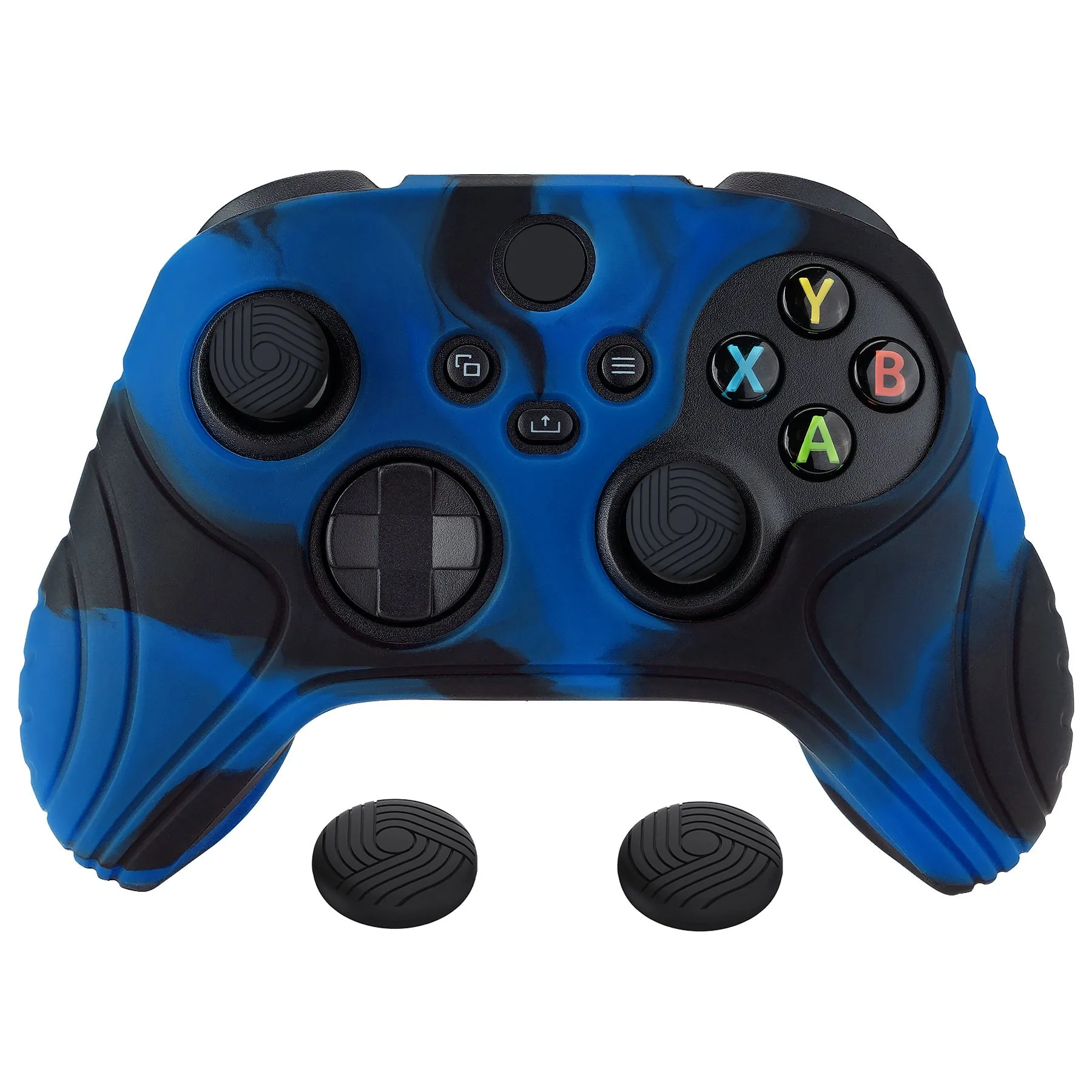 PlayVital Samurai Edition Black & Blue Anti-slip Controller Grip Silicone Skin, Ergonomic Soft Rubber Protective Case Cover for Xbox Series S/X Controller with Black Thumb Stick Caps - WAX3022