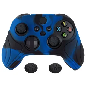 PlayVital Samurai Edition Black & Blue Anti-slip Controller Grip Silicone Skin, Ergonomic Soft Rubber Protective Case Cover for Xbox Series S/X Controller with Black Thumb Stick Caps - WAX3022