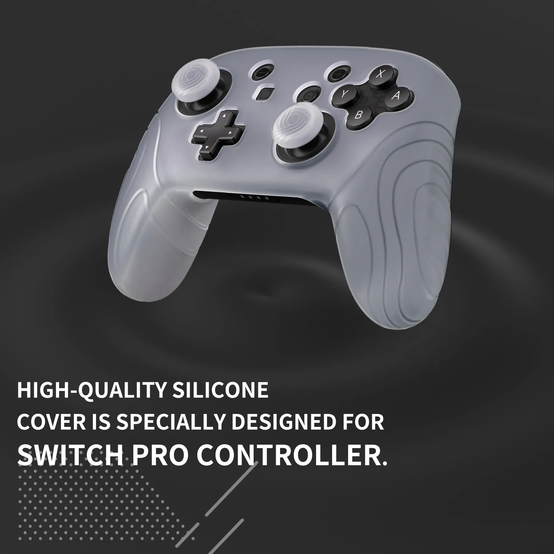 PlayVital Samurai Edition Ergonomic Silicone Skin Protective Case for Nintendo Switch Pro Controller, Soft Anti-slip Controller Grip Protector for Nintendo Switch Pro with Thumb Grip Caps - Clear White - EBNPP008