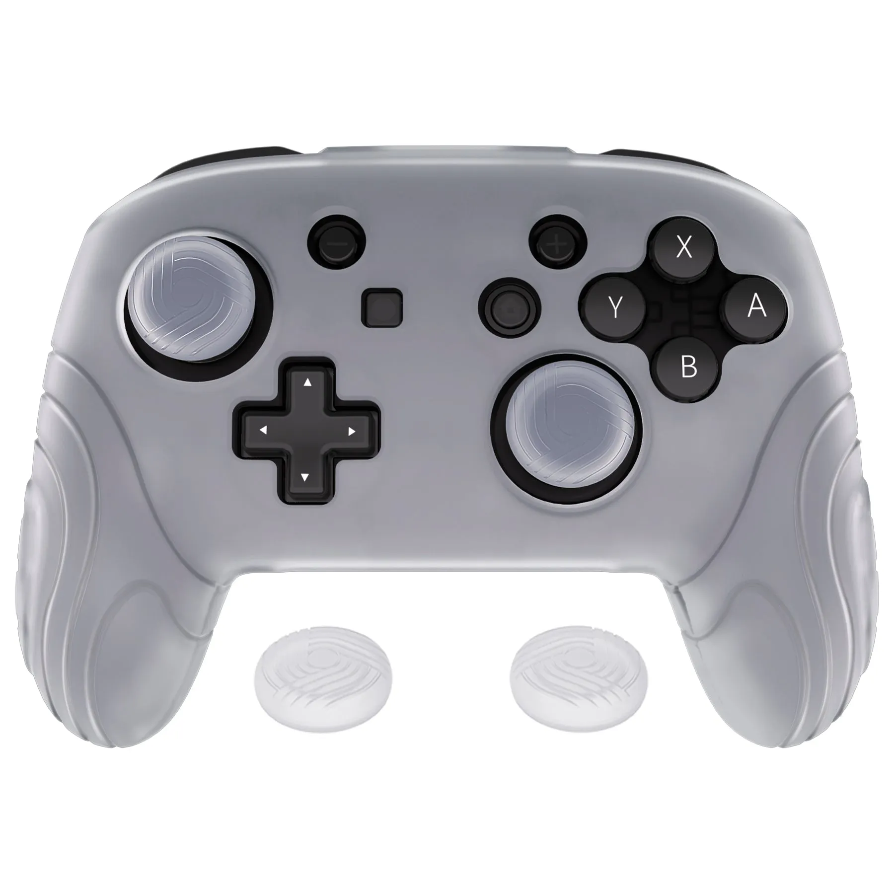 PlayVital Samurai Edition Ergonomic Silicone Skin Protective Case for Nintendo Switch Pro Controller, Soft Anti-slip Controller Grip Protector for Nintendo Switch Pro with Thumb Grip Caps - Clear White - EBNPP008