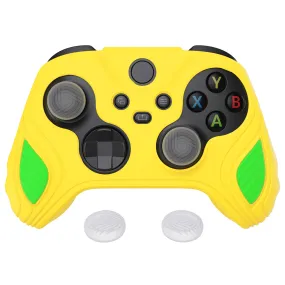 PlayVital Scorpion Edition Two-Tone Anti-Slip Silicone Case Cover for Xbox Series X/S Controller, Soft Rubber Case for Xbox Core Controller with Thumb Grip Caps - Legend Yellow & Green - SPX3013