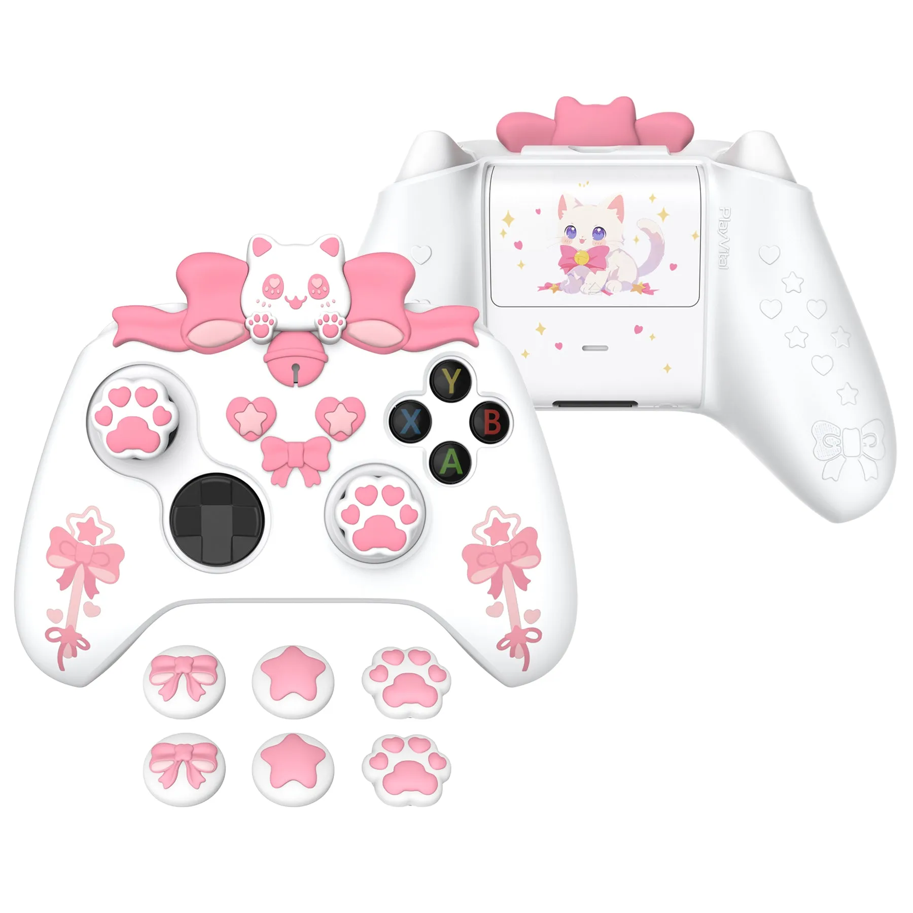 PlayVital Sweetheart Kitty Silicone Cover Compatible with Xbox Series X/S Controller with Thumb Grips and Stickers, Soft Rubber Protector with Anti-Slip Grip for Xbox Core Controller - White - XEEX3P002