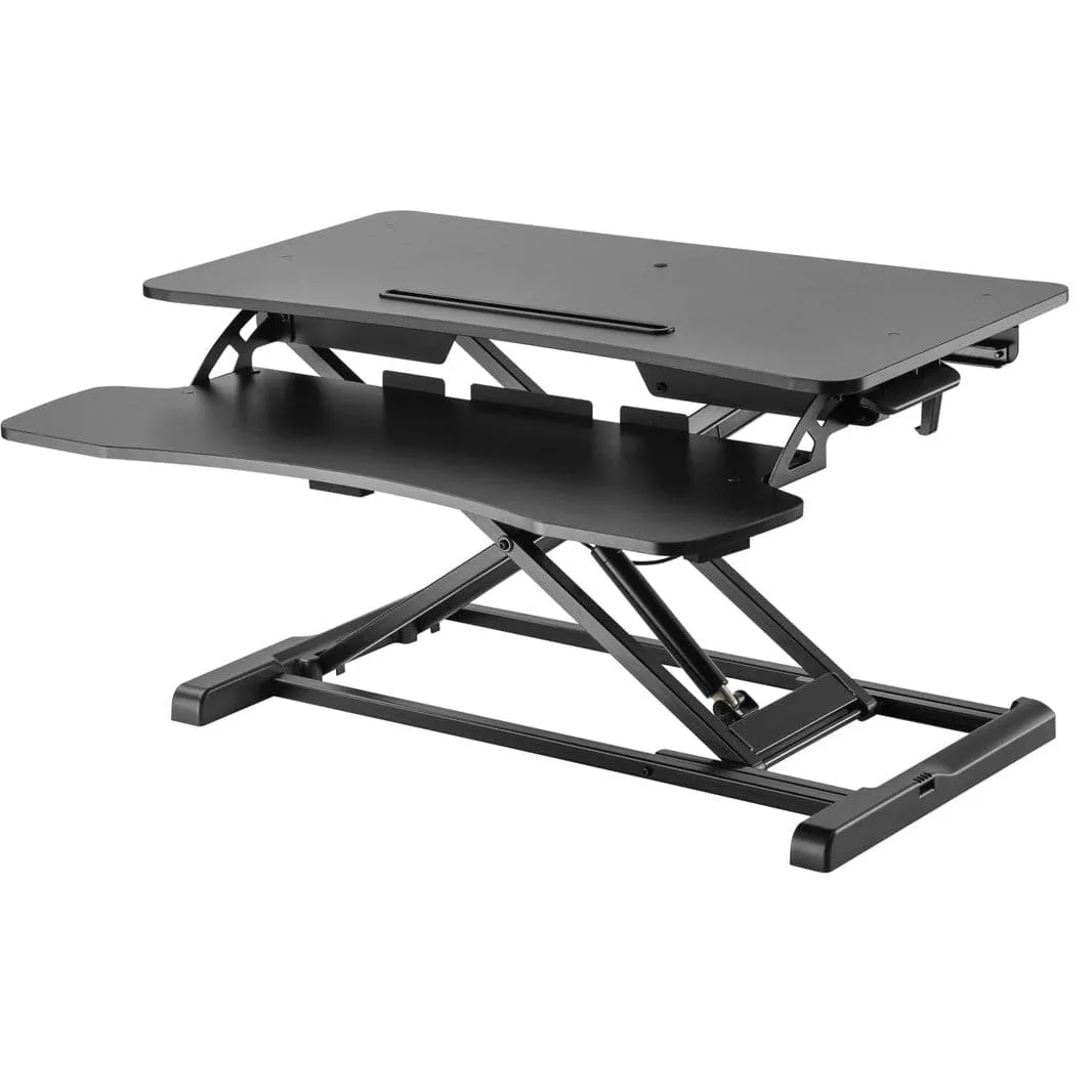 ProperAV Two Tier Worktop Stand Up Desk Converter with Gas Spring Lift & Variable Height Settings - Black