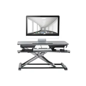 ProperAV Two Tier Worktop Stand Up Desk Converter with Gas Spring Lift & Variable Height Settings - Black