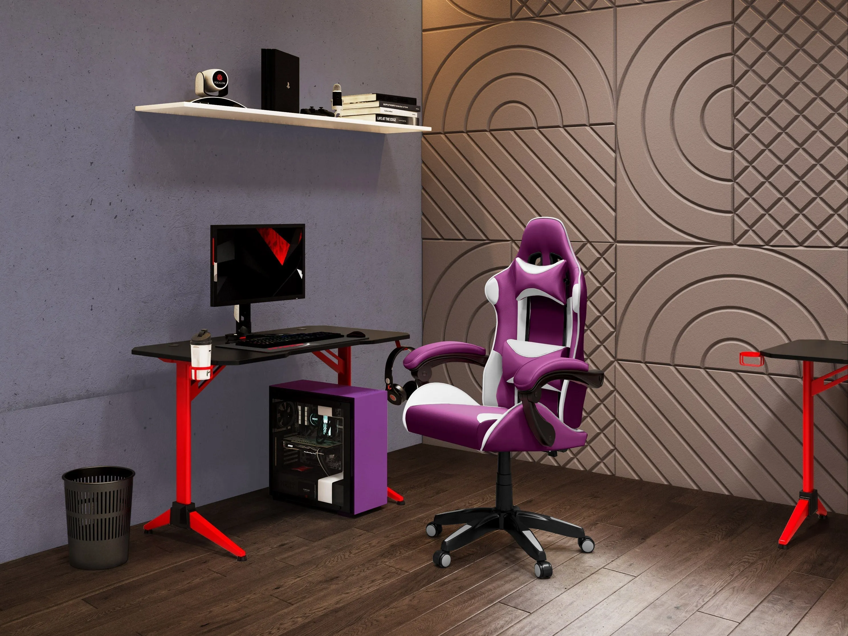 Purple and White Gaming Office Chair