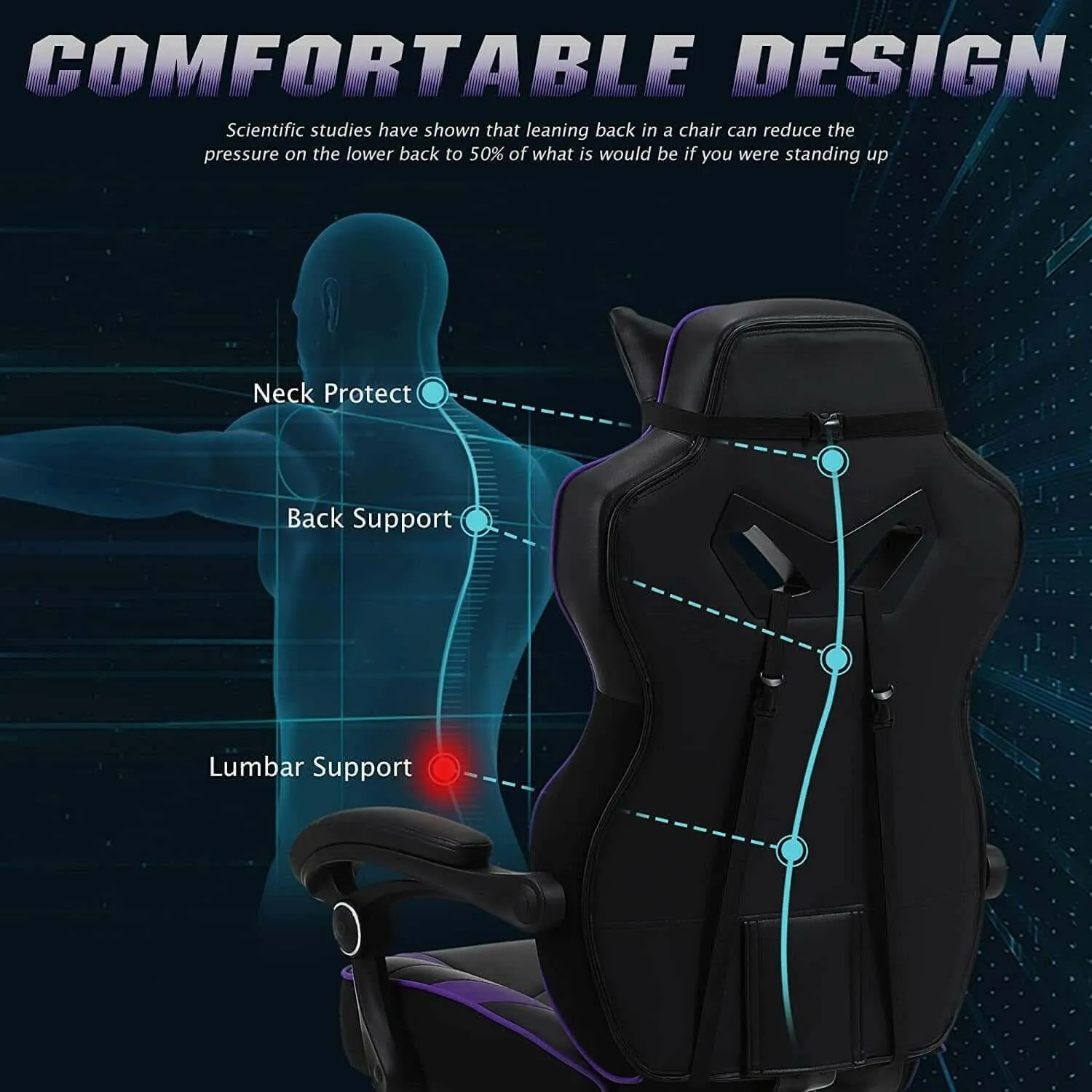 Purple Gaming Chair Reclining Computer Chair with Footrest High Back Gamer Chair with Massage Large Computer Gaming Chair Racing Style Chair for Gaming Big and Tall Gaming Chairs for Adult