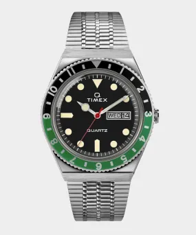 Q Timex Reissue Black Dial with Black/Green Bezel Bracelet Watch