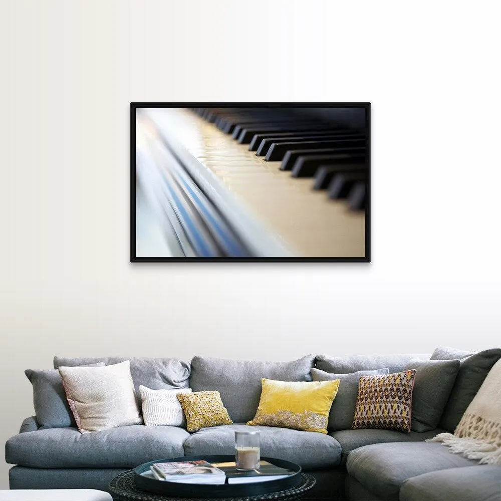 "Close-up of piano keyboard" Black Float Frame Canvas Art