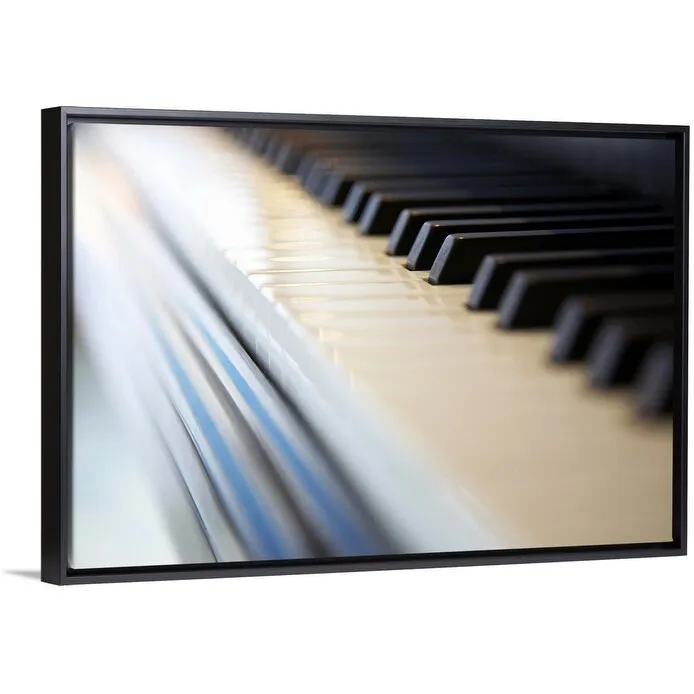 "Close-up of piano keyboard" Black Float Frame Canvas Art