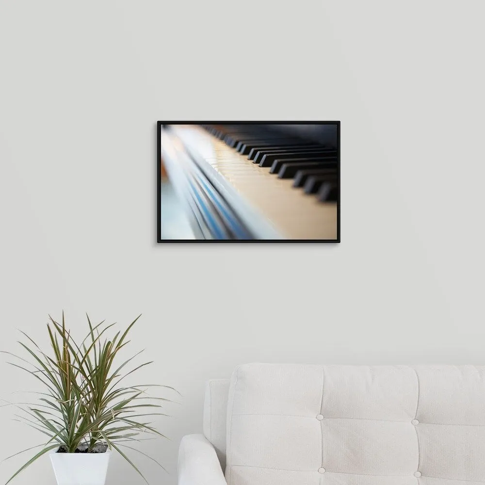 "Close-up of piano keyboard" Black Float Frame Canvas Art