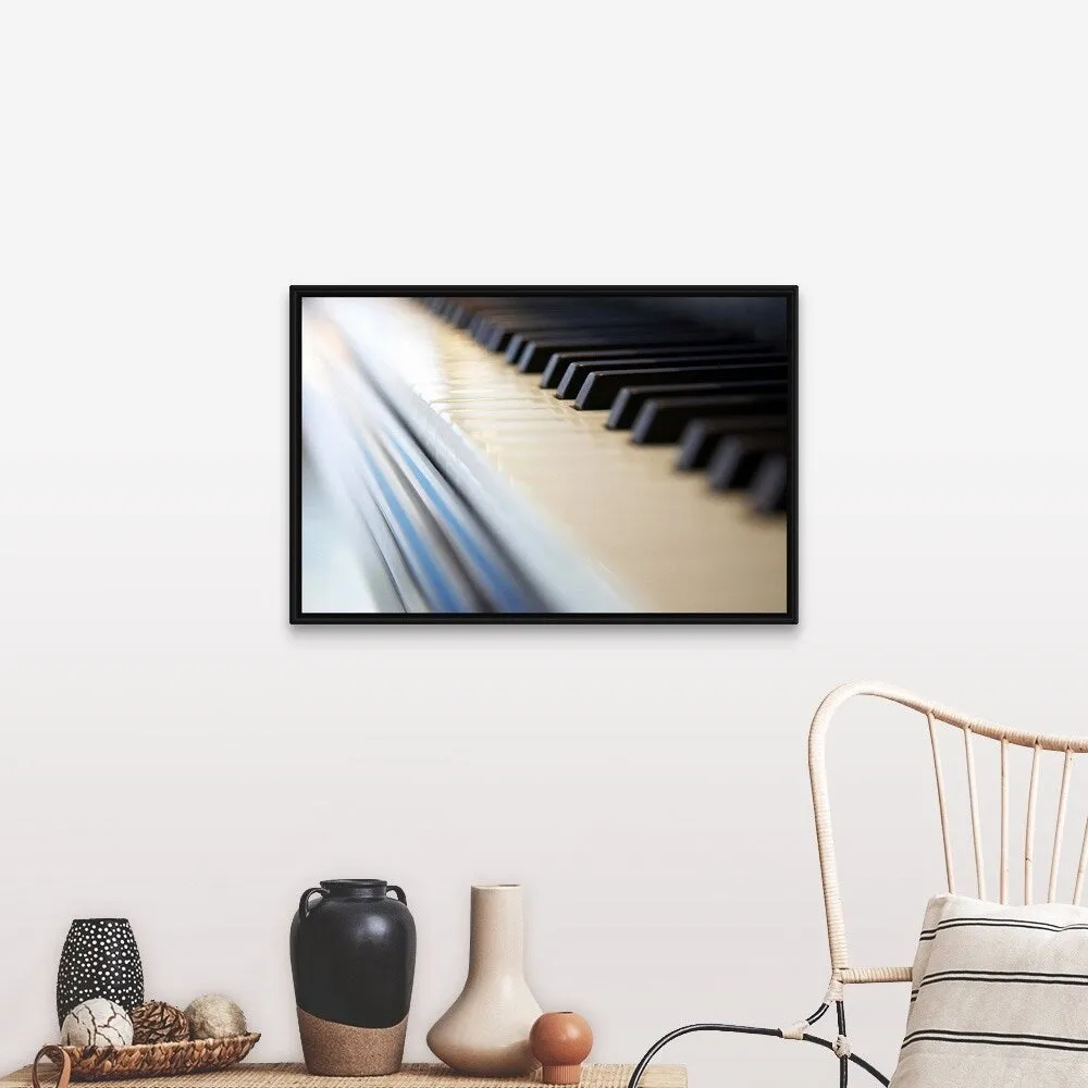 "Close-up of piano keyboard" Black Float Frame Canvas Art