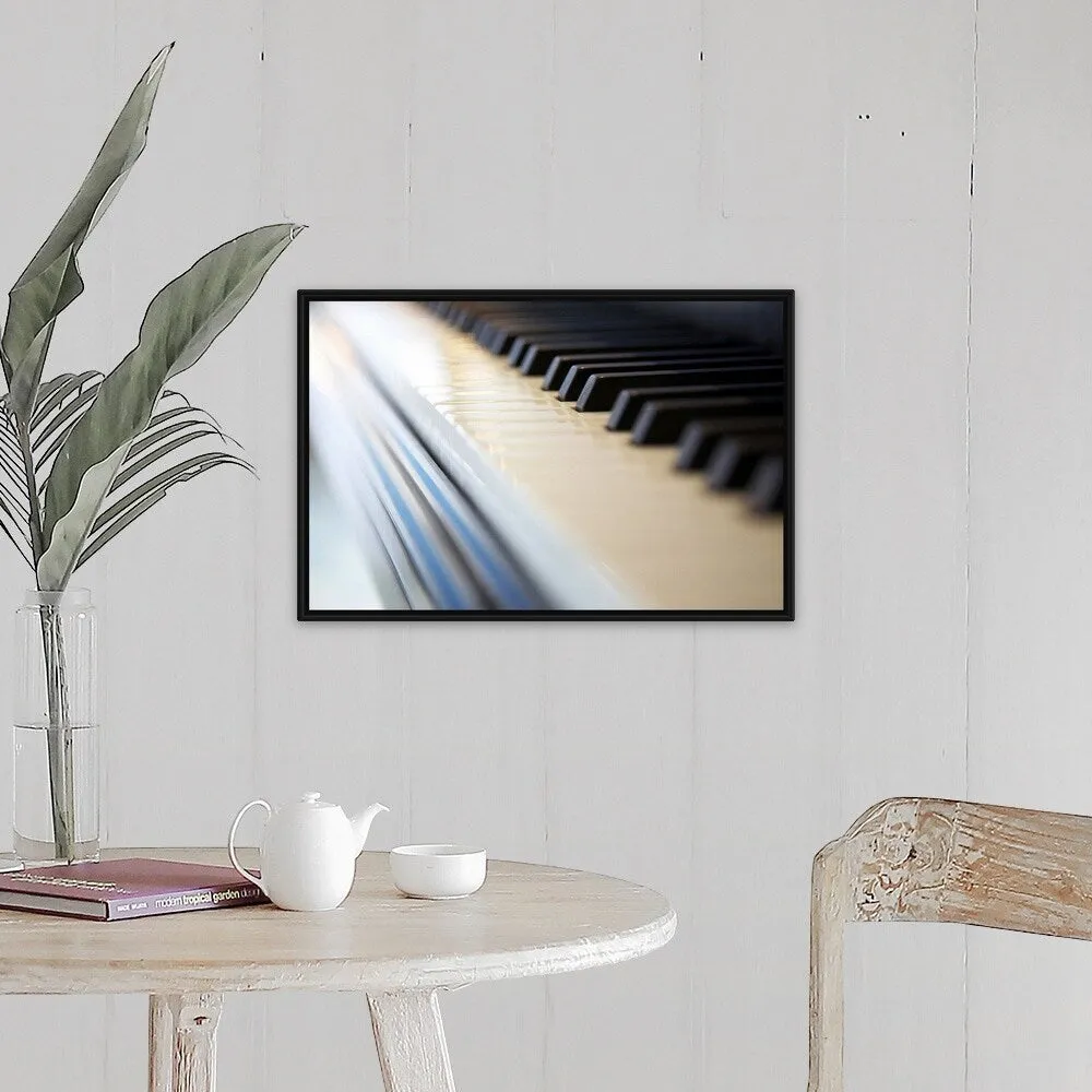 "Close-up of piano keyboard" Black Float Frame Canvas Art