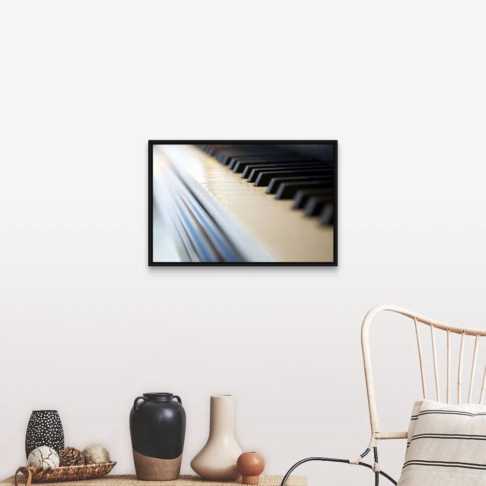 "Close-up of piano keyboard" Black Float Frame Canvas Art