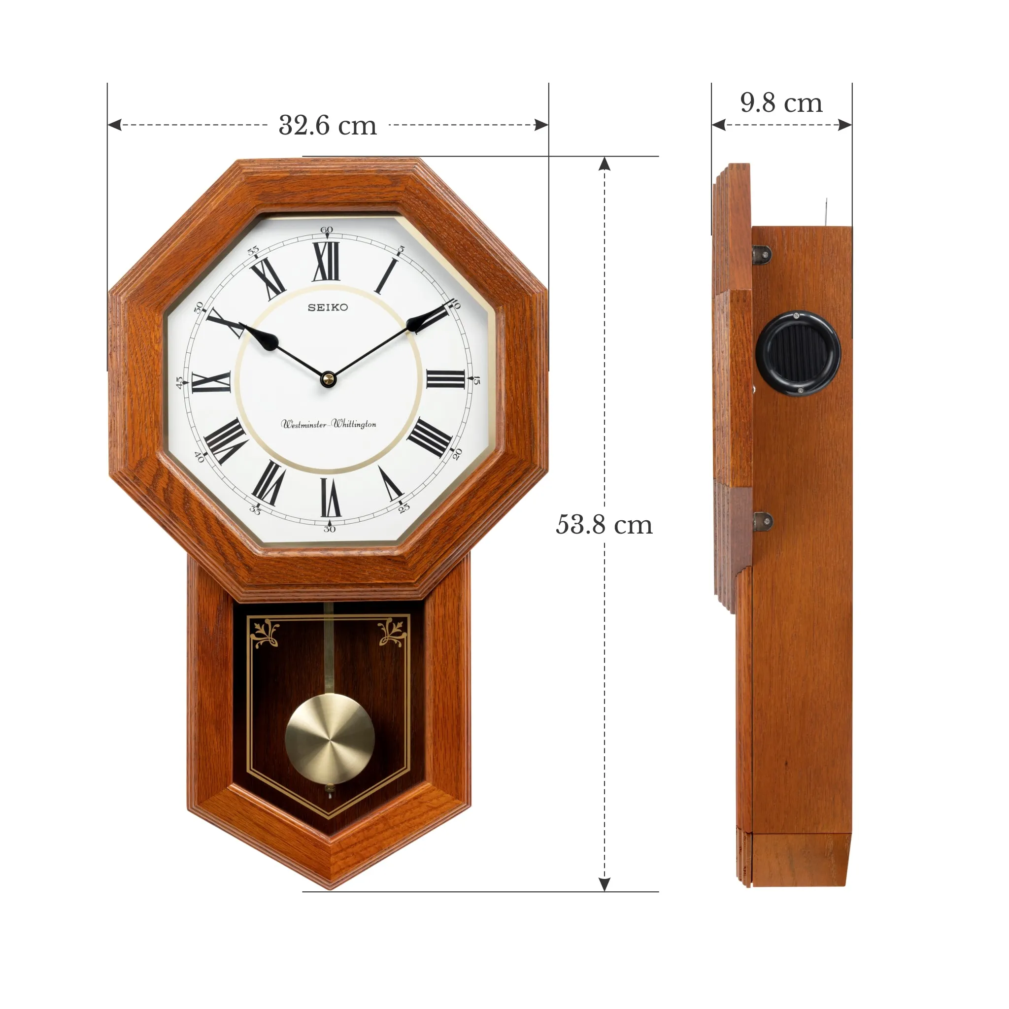 QXH110B DUAL CHIME MUSICAL OAK WOOD PENDULUM CLOCK