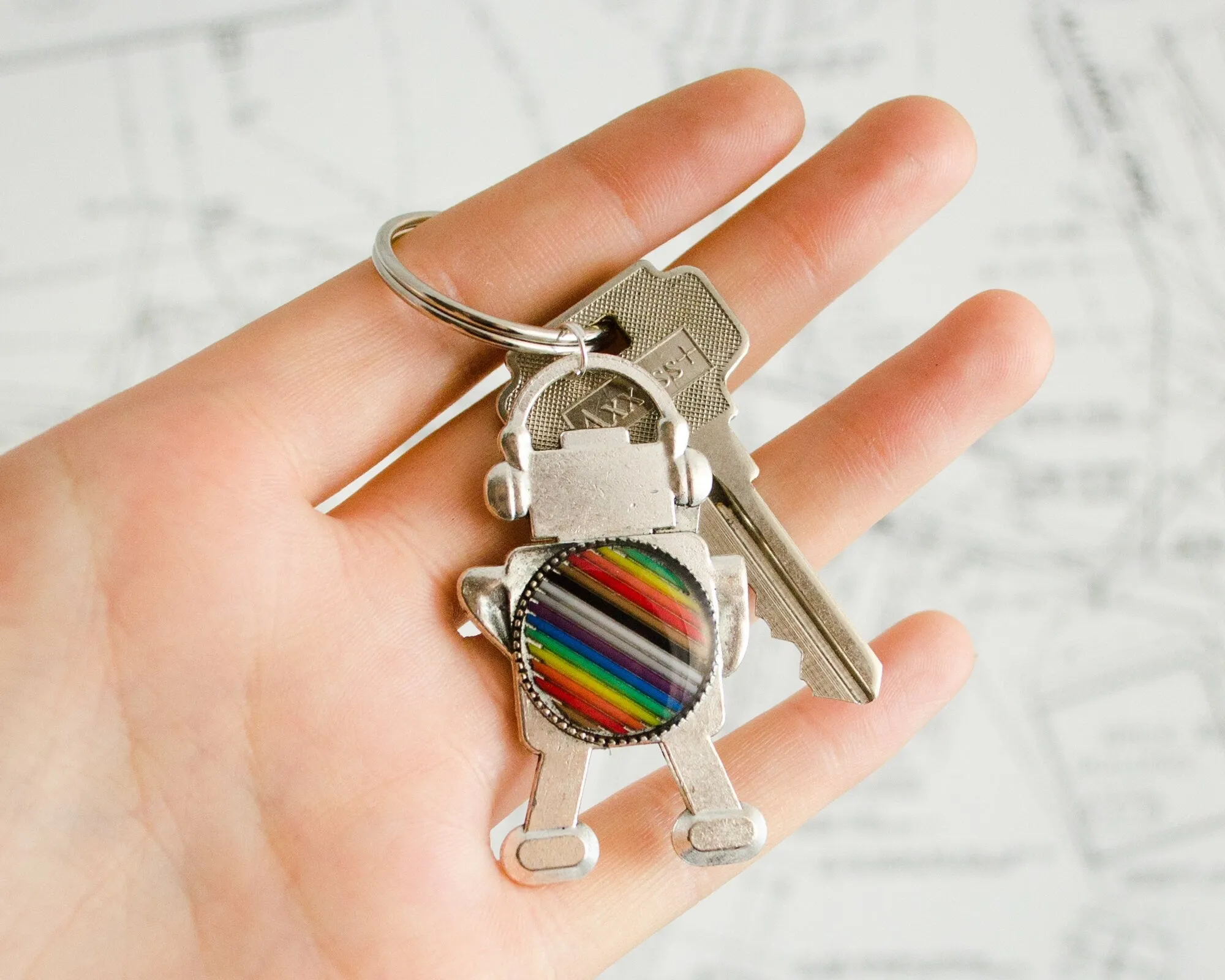 Rainbow Robot Keychain, Ribbon Cable Robotics Keychain, Engineering Gift, Graduation Gift for Computer Science