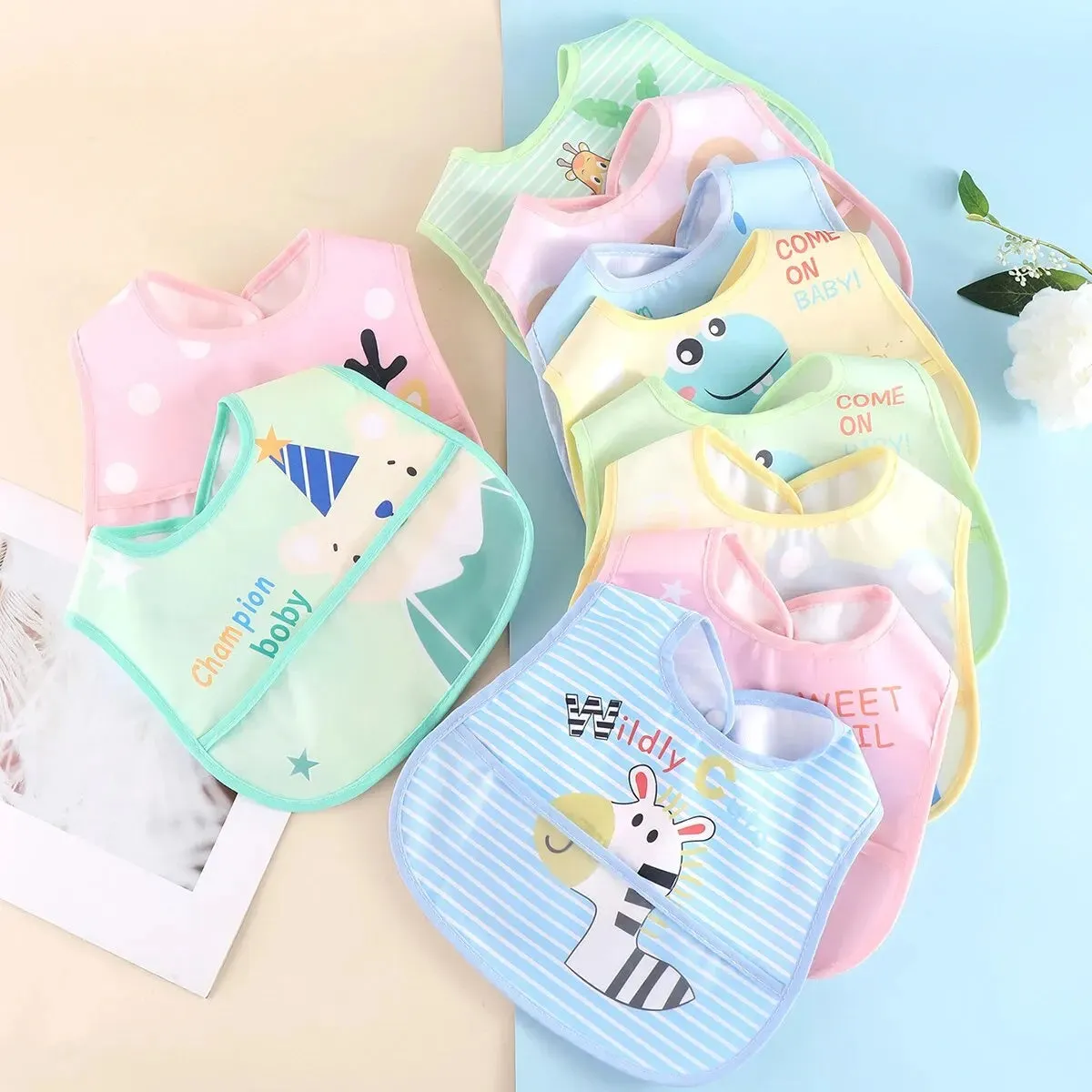 Random 5pcs Cartoon Animals Waterproof Bibs Baby Kids Girls Boys