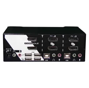 REXTRON 2 Port Dual DisplayPort USB KVM Switch with Audio. Dual DisplayPort Max res. 4K60Hz. USB console. Front panel computer selection.