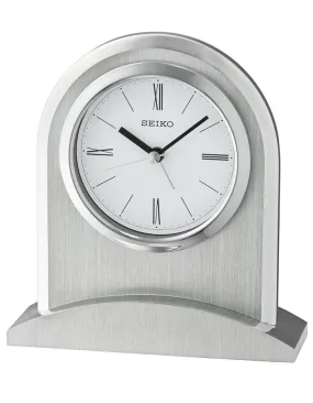 Seiko Desk Alarm Clock - Brushed & Polished Silver-Tone Case - White Dial