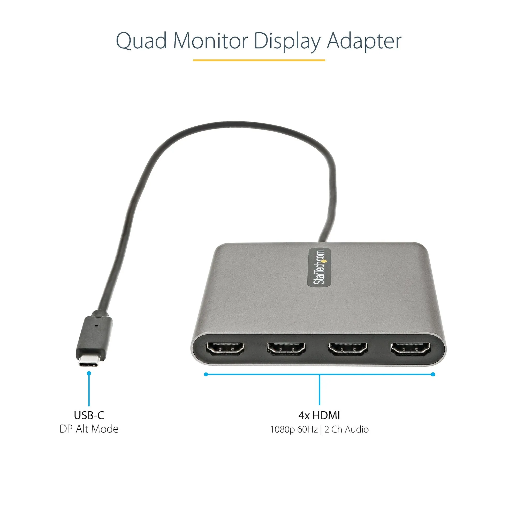 Startech.Com Usb C To 4 Hdmi Adapter, External Video & Graphics Card, Usb Type-C To Quad Hdmi Monitor Display Adapter Do