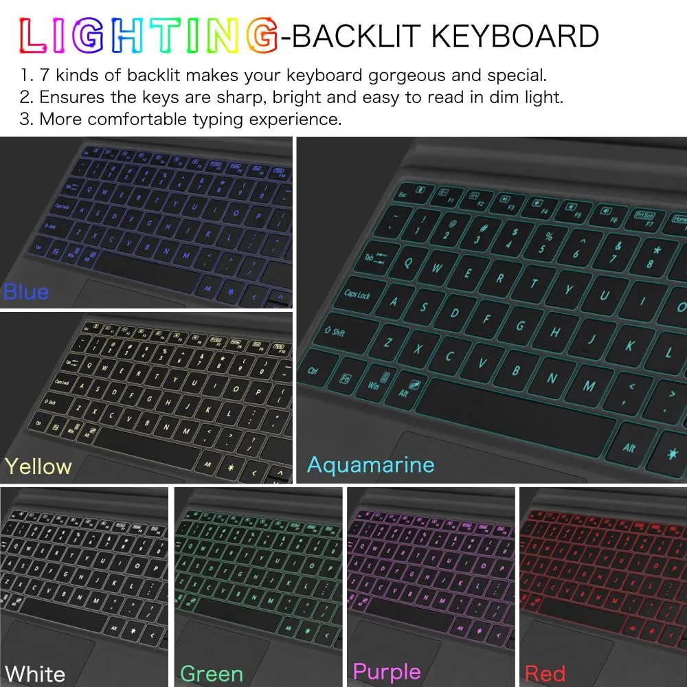 Surface Pro 7 /Pro 7/6/5/4/3 Bluetooth Keyboard [7-Color Backlit] | Fintie