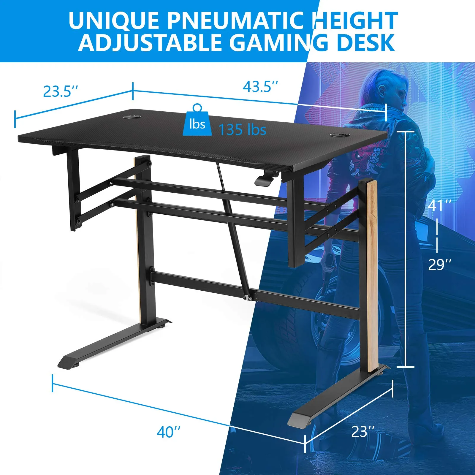 Tangkula Pneumatic Height Adjustable Gaming Desk