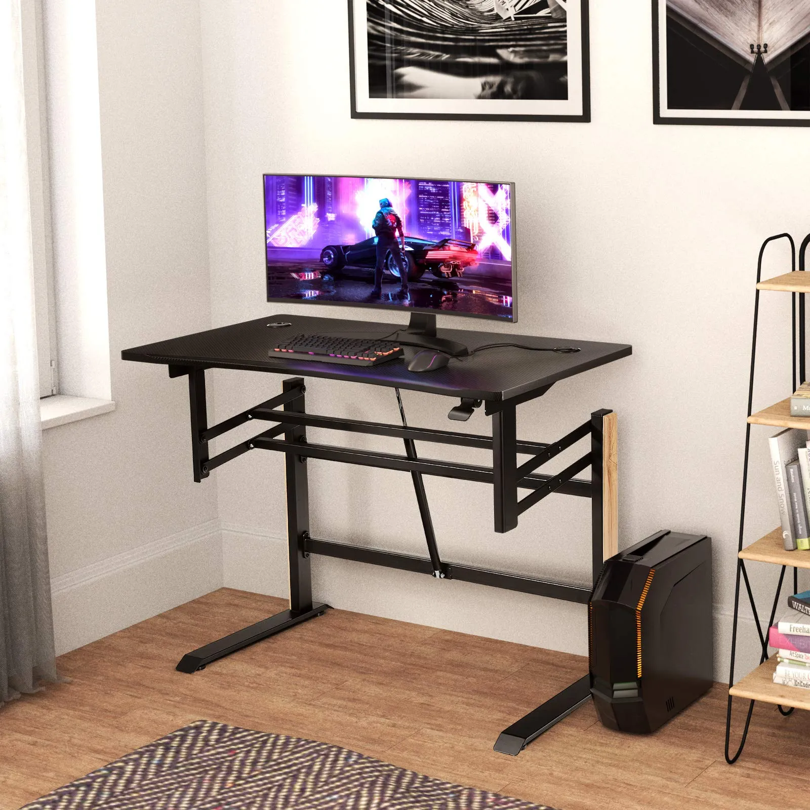 Tangkula Pneumatic Height Adjustable Gaming Desk