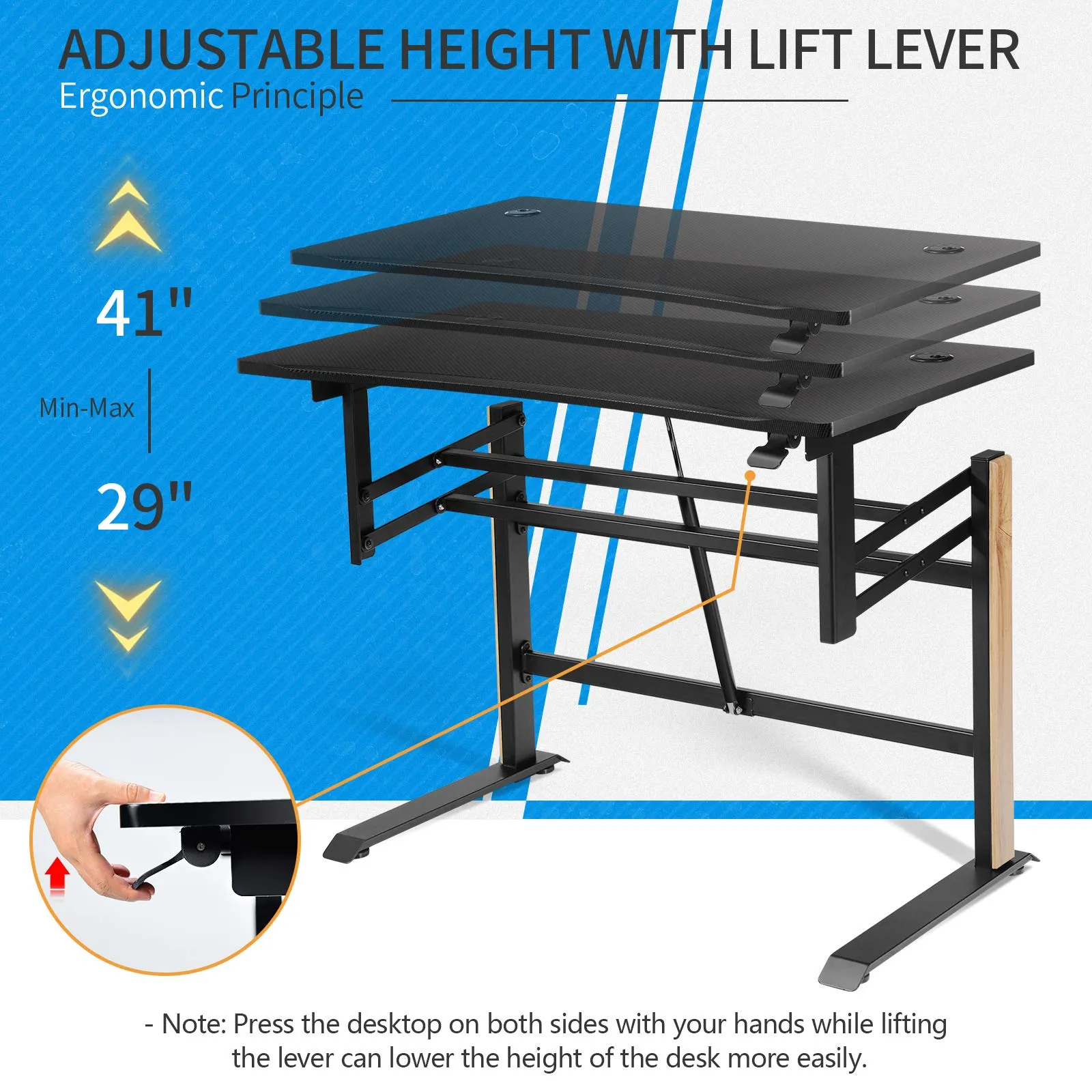 Tangkula Pneumatic Height Adjustable Gaming Desk