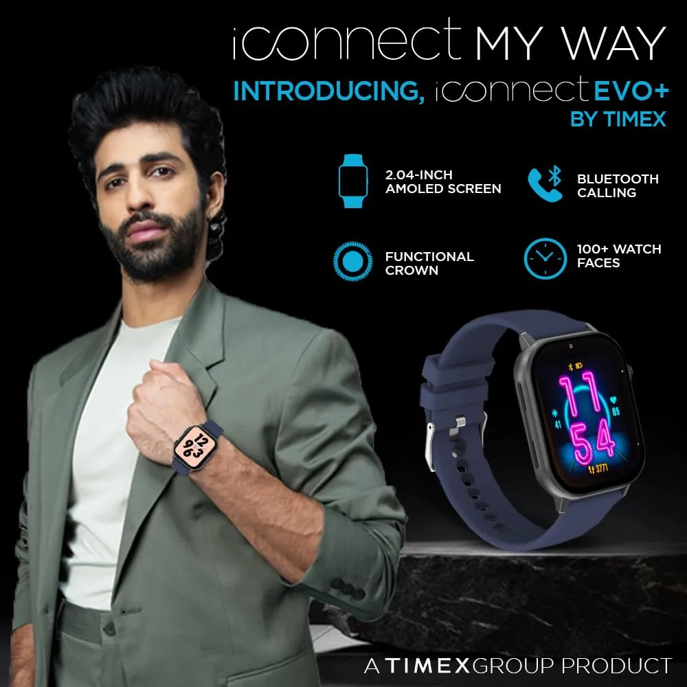 TIMEX iConnect EVO Made in India Unisex Smartwatch|Largest Display 2.04" AMOLED with 368x448 Pixel Bluetooth Calling|Rotating Functional Crown|AI Voice Assist|Upto 7 Days Battery-TWIXW400T