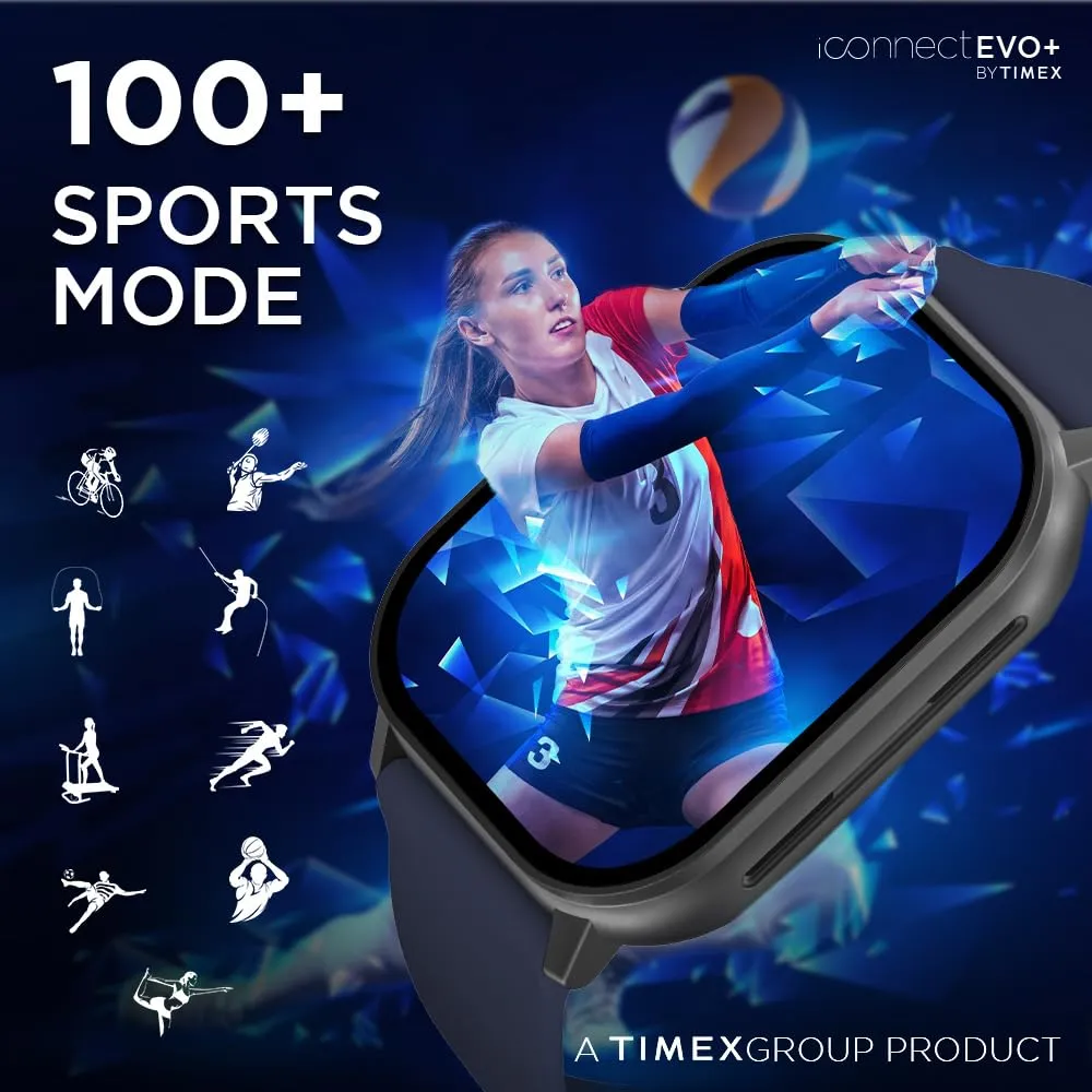 TIMEX iConnect EVO Made in India Unisex Smartwatch|Largest Display 2.04" AMOLED with 368x448 Pixel Bluetooth Calling|Rotating Functional Crown|AI Voice Assist|Upto 7 Days Battery-TWIXW400T