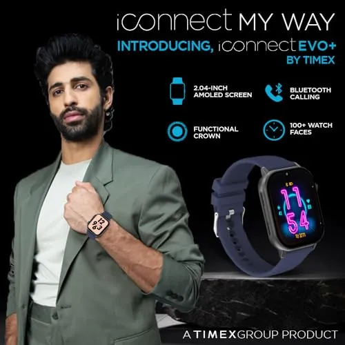 TIMEX iConnect EVO Made in India Unisex Smartwatch|Largest Display 2.04" AMOLED with 368x448 Pixel Bluetooth Calling|Rotating Functional Crown|AI Voice Assist|Upto 7 Days Battery-TWIXW400T