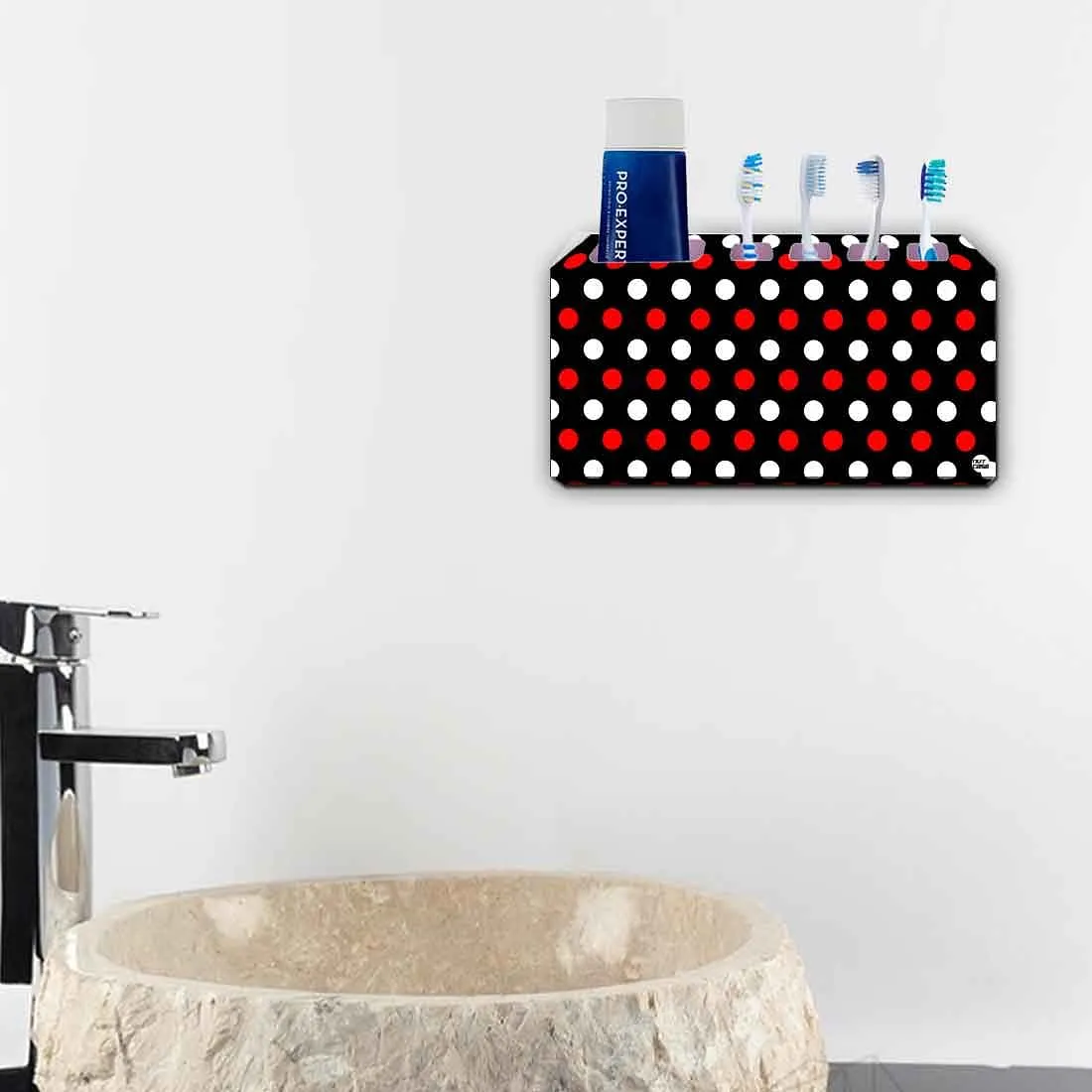 Toothbrush Holder Wall Mounted -Dots Red and White