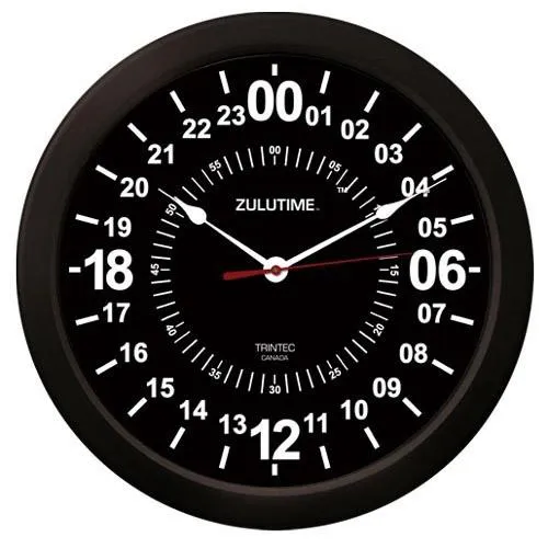 Trintec - 14'' ZuluTime 24-Hour Clock - Black | ZT24-HR14-B