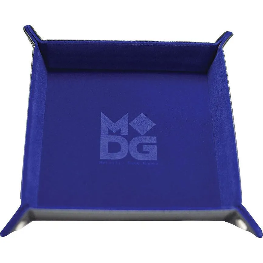 Velvet Folding Dice Tray with Leather Backing: 10in x 10in Blue