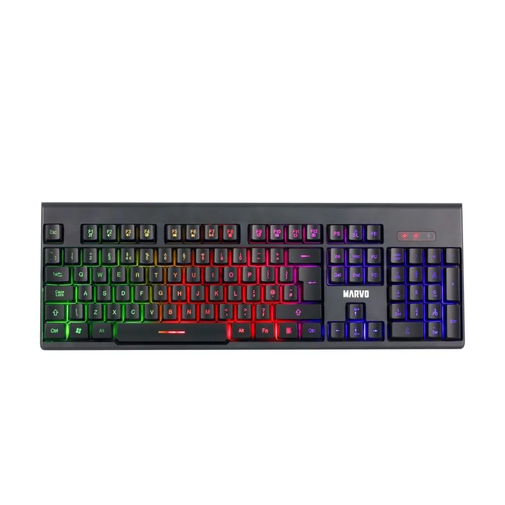 Wireless Keyboard and Mouse Bundle, 12 Media Keys, 3 Colour Backlit, 7 Lighting Modes, Optical Mouse, Adjustable dpi, 6 Buttons, - Marvo