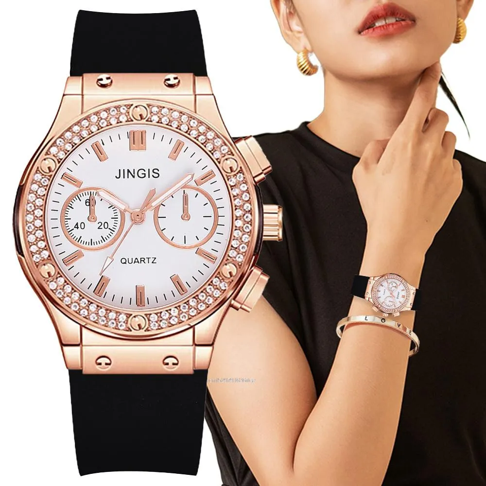 Women's Silicone Band Double Diamond Scale Dial Quartz Wrist