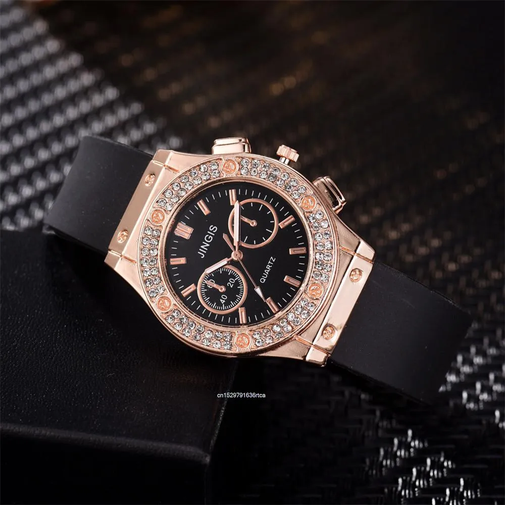 Women's Silicone Band Double Diamond Scale Dial Quartz Wrist