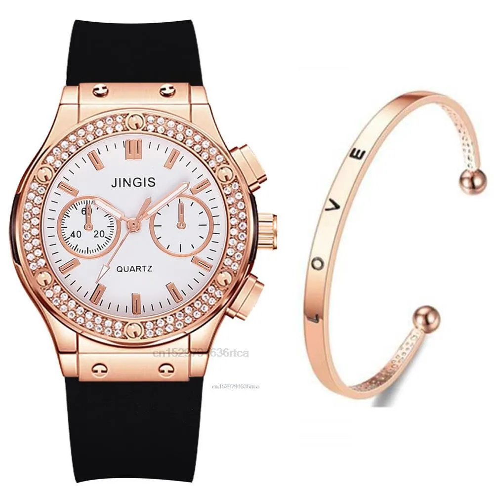 Women's Silicone Band Double Diamond Scale Dial Quartz Wrist