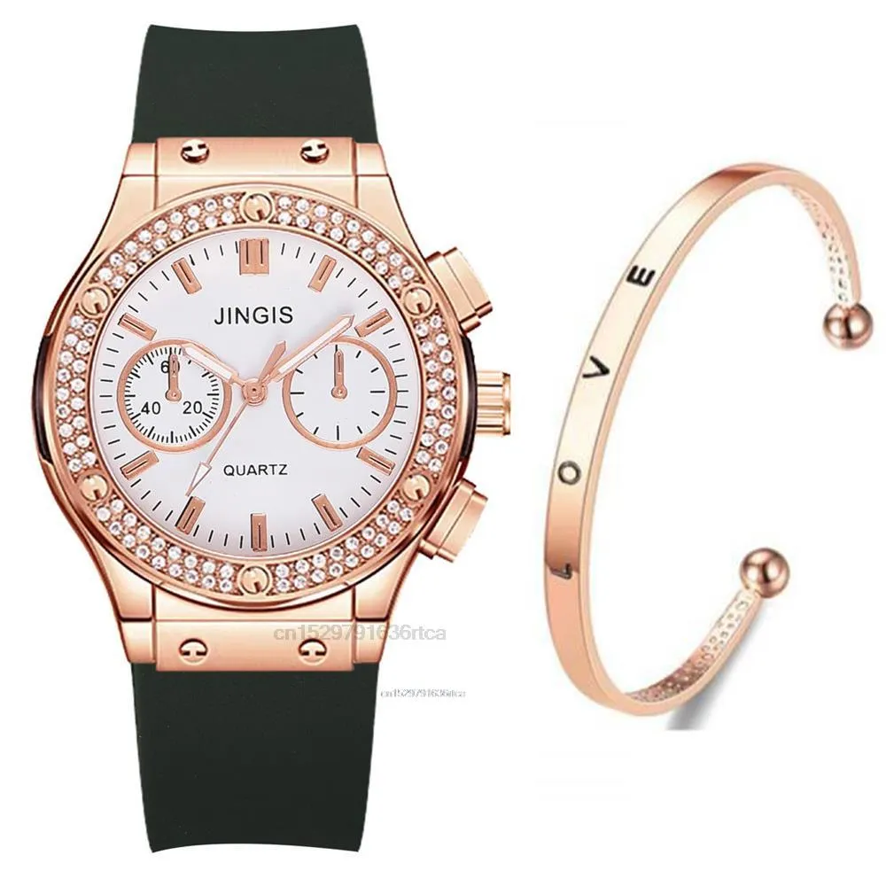 Women's Silicone Band Double Diamond Scale Dial Quartz Wrist