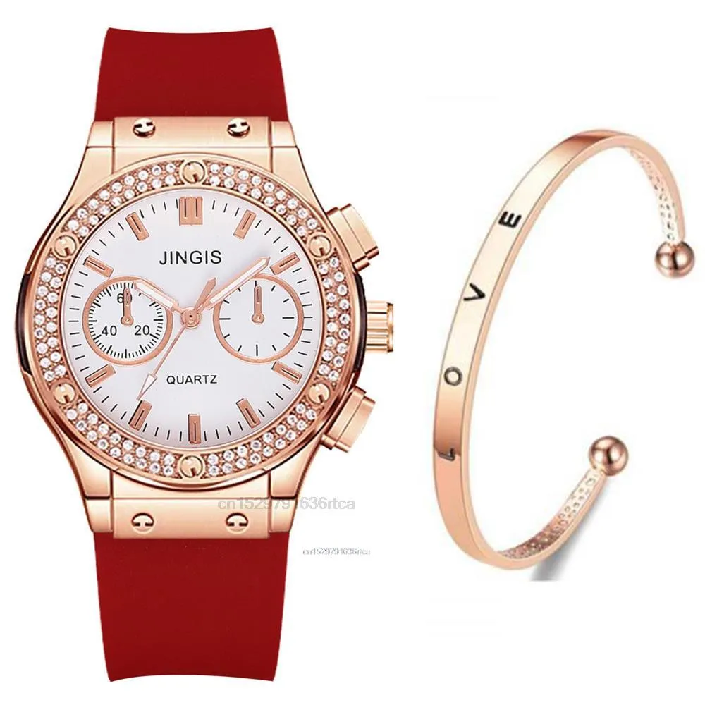 Women's Silicone Band Double Diamond Scale Dial Quartz Wrist