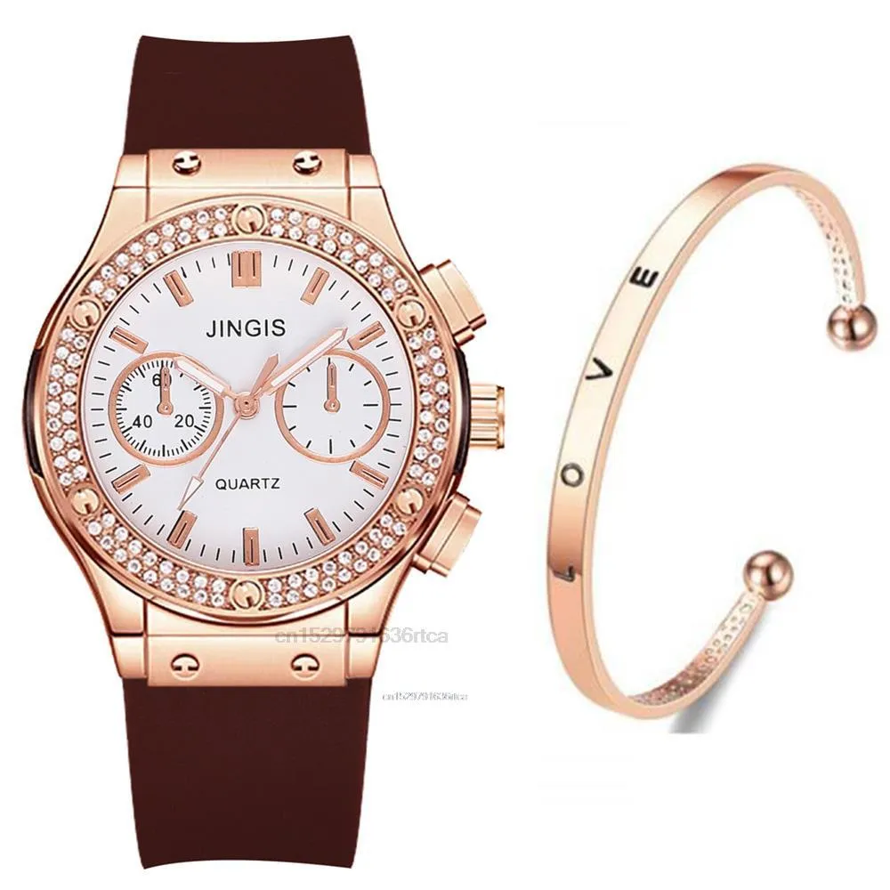 Women's Silicone Band Double Diamond Scale Dial Quartz Wrist